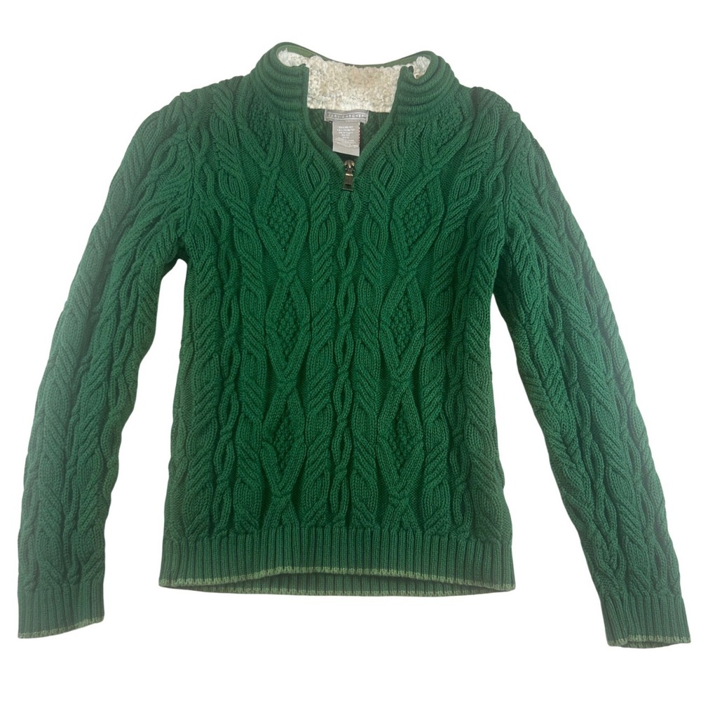 Jarvis Archer Kids Green Cable Knit Sherpa‎ Collar 1/4 Zip Sweater Size L 10 12